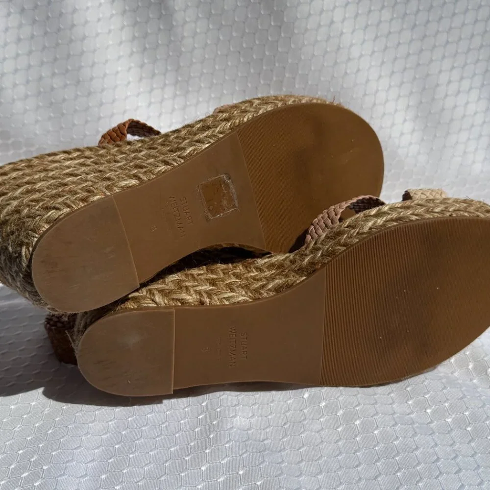 Stuart Weitzman Multicolor Woven Leather Wedge Ankle Strap‎ Sandals Size 8